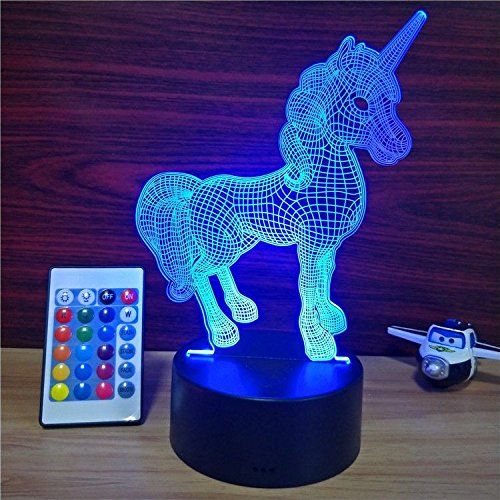 HFZY Lindo Unicornio 3D LED Lamp Night Light Girl Princess Regalo RGB Bombilla de Navidad 7 Colores de Dibujos Animados de Juguete