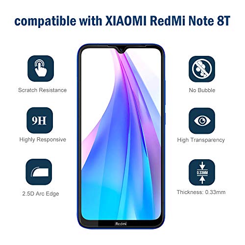 Hianjoo 3 Piezas Protector Pantalla Compatible con Xiaomi Redmi Note 8T, Cristal Templado Premium Protección [Sin Burbujas] [Anti-Arañazos] [Dureza 9H] [Anti-Huella] [Transparente]