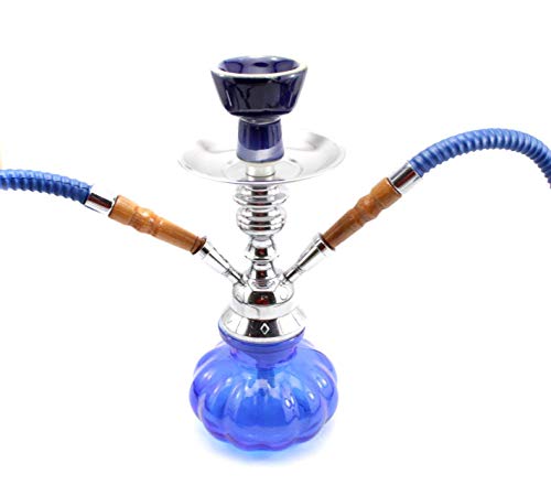 HIBRON® Cachimba shisha hookha pequeña 25cm 2 mangueras, kit de iniciación completa premium (azul)