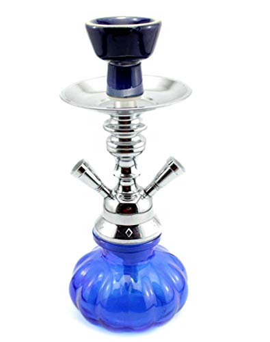 HIBRON® Cachimba shisha hookha pequeña 25cm 2 mangueras, kit de iniciación completa premium (azul)