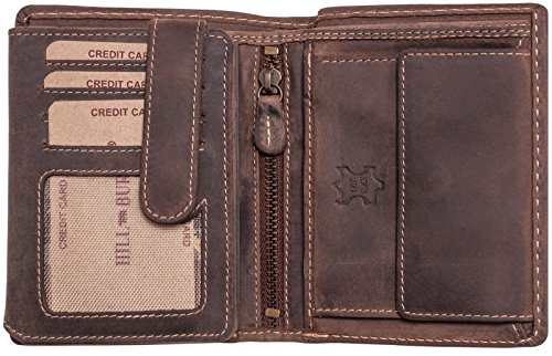 Hill Burry Cartera de Cuero para Hombre | Billetera - Monedero de Cuero Genuino de Búfalo | Hombres - Mujeres Bolsillo Vertical | RFID (marrón Oscuro)