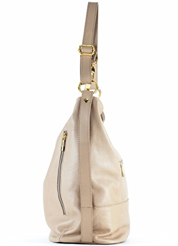 histoireDaccessoires - Bolso de Cuero de Mujer para Llevar al Hombro - SA105314AO-Lisa - Topo, TU