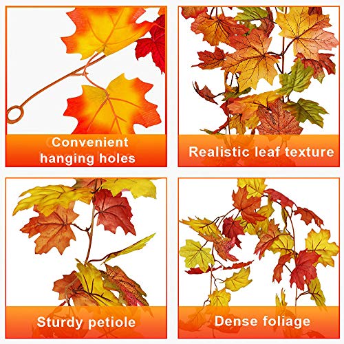 Hojas de Otoño,Hojas de Arce,Guirnaldas Artificiales de Hojas de Arce ,Guirnalda de Hojas de Otoño para Interior Boda al Aire Libre Acción de Gracias Cena Fiesta Chimenea Decoración Navideña (H)