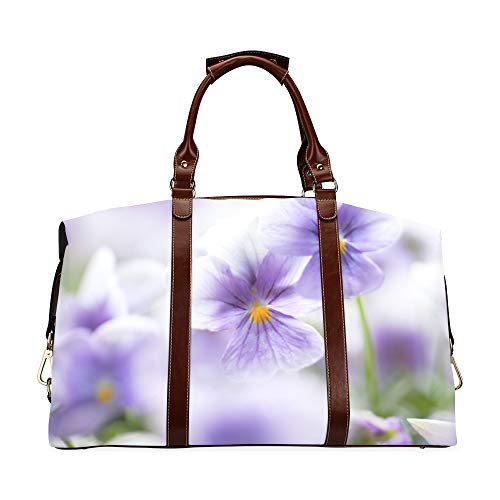 Hombre Bolsa de Noche Hermosas Flores de Pensamiento Clásico de Gran tamaño Impermeable PU Cuero Bolsa de Lona de Negocios Bolso Cremalleras