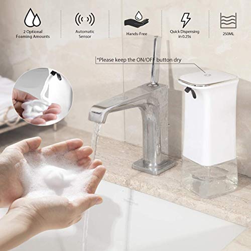 homeasy Dispensador de Jabón Automático, 280ml Jabón de Espuma con Gancho de Pared, Dosificador Automático de Alcohol sin Contacto con 2 Volúmenes de Espuma Ajustables para Baño, Cocina y Hotel