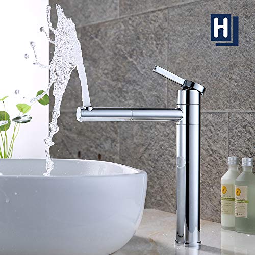 HOMELODY Grifo de Lavabo Alto Doble Rotación de 360° Giratorio Grifo de Baño Monomando Alto Lavabo Práctico Monomando Grifo Cromado para Baño con Aireador Desmontable Ahorro de Agua