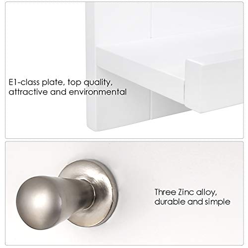 Homfa Espejo Baño Espejo de Pared con 1 Balda y 3 Ganchos Espejo para Baño Dormitorio Blanco 47x13.5x60cm