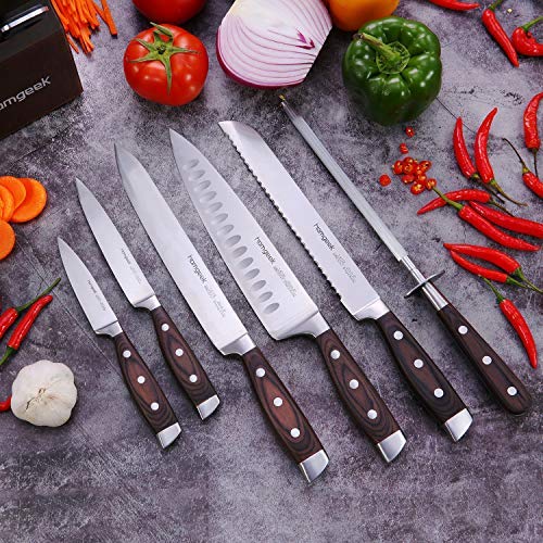 homgeek Cuchillo de Cocina Profesional, Juego Cuchillos Cocina Hecho de Acero Inoxidable 1.4116 Alemán, Incluye Tijeras, Bloque de Madera, 8 Piezas