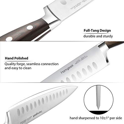 homgeek Cuchillo de Cocina Profesional, Juego Cuchillos Cocina Hecho de Acero Inoxidable 1.4116 Alemán, Incluye Tijeras, Bloque de Madera, 8 Piezas