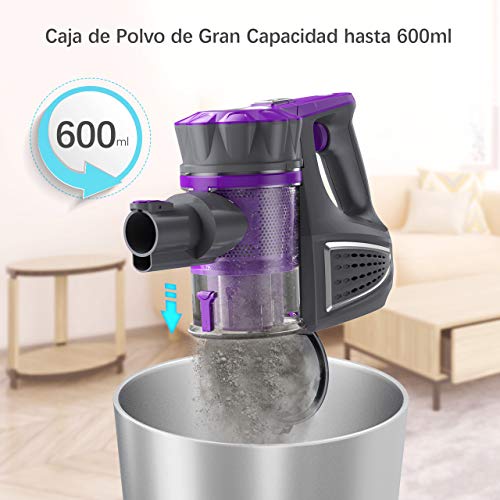 Housmile Aspirador sin Cable 7500Pa,Aspirador Escoba 2 en 1 con 2 Modos de Limpieza,Depósito 0.6L-Gris y Violeta