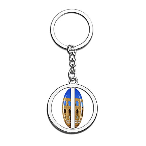 Hqiyaols Keychain Acueducto de España Segovia Cristal Girar Acero Inoxidable Llavero Viajes Ciudad Recuerdo Llavero