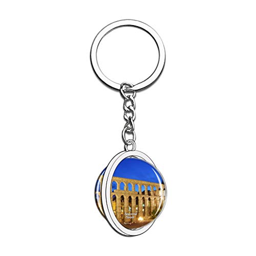 Hqiyaols Keychain Acueducto de España Segovia Cristal Girar Acero Inoxidable Llavero Viajes Ciudad Recuerdo Llavero