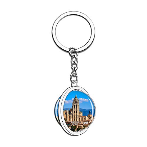 Hqiyaols Keychain Catedral de España Segovia Cristal Girar Acero Inoxidable Llavero Viajes Ciudad Recuerdo Llavero