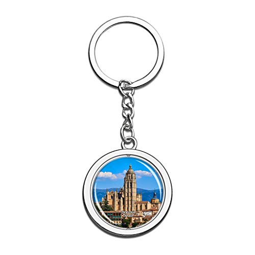 Hqiyaols Keychain Catedral de España Segovia Cristal Girar Acero Inoxidable Llavero Viajes Ciudad Recuerdo Llavero