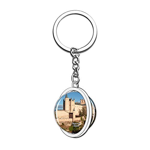 Hqiyaols Keychain España Alcazar Castillo Segovia Cristal Girar Acero Inoxidable Llavero Viajes Ciudad Recuerdo Llavero