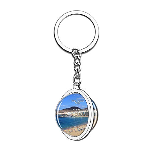 Hqiyaols Keychain España Roque Nublo Las Palmas Gran Canaria Cristal Girar Acero Inoxidable Llavero Viajes Ciudad Recuerdo Llavero