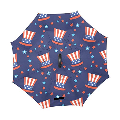 huatongxin Paraguas Plegable inverso Independence Day of America Festive Paraguas invertidos Double Layer Windproof Paraguas for Car Rain Outdoor with C-Shaped Handle