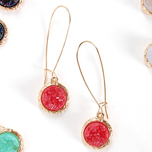 Humble Chic NY Simulados Druzy Enhebradores - Pendientes De Gota Cuelga Al Revés Largo Del Aro De La Mujer, Simulado Granate, Rosa, Rojo, Borgoña, Tono-dorado