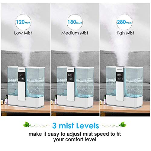 Humidificador de niebla fría 5L, humidificador ultrasónico de llenado superior silencioso con control remoto / 3 configuraciones de niebla / apagado automático / temporizador,para habitaciones grandes