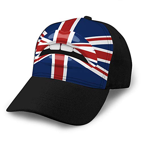 hyg03j4 Gorra de béisbol de Estilo Unisex con Gorra de béisbol Labios de Belleza con Maquillaje de Bandera de Reino Unido Gorra de béisbol clásica