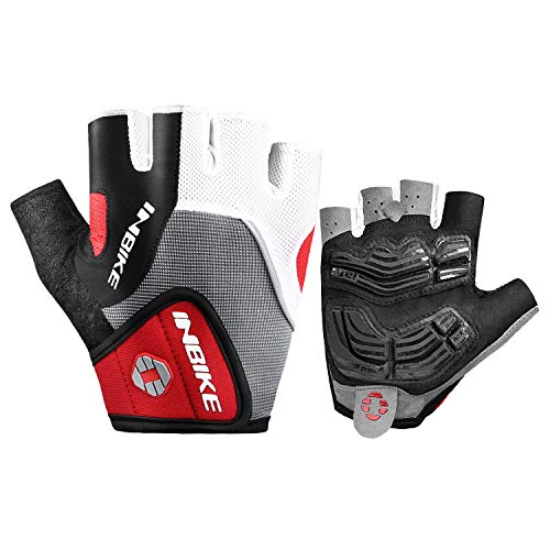 INBIKE Guantes Ciclismo, Guantes de Gel Dedo Medio Verano para MTB Bicicleta Hombre(Rojo,L)