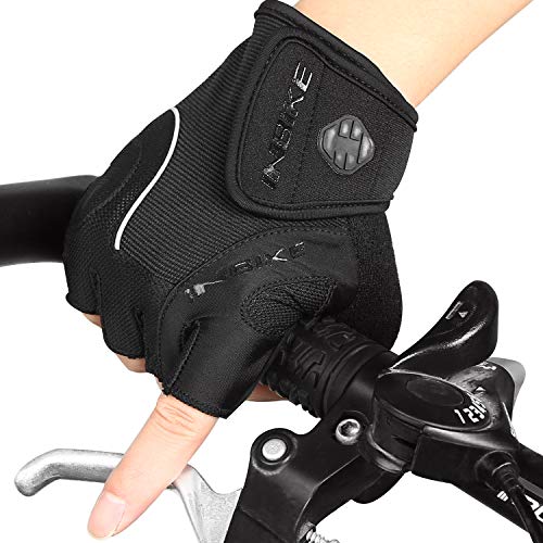 INBIKE Guantes Ciclismo para Hombre, Guantes Gel De Dedo Medio Verano para MTB Bicicleta Bici(Negro,M)