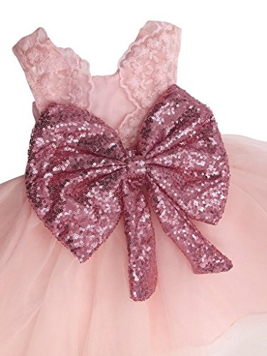 Inlefen Girls Bowknot Lace Princess Skirt Summer Sequins Vestidos para bebés niños pequeños 0-5 años Old Pink 90/1-2years