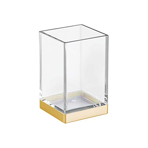 InterDesign Clarity Vaso para higiene bucal, portacepillos de baño en plástico, soporte para cepillos de dientes, transparente/dorado