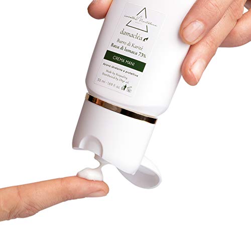 Isabella Monteluna 73% Crema para manos de baba de caracol con aceite de jojoba y nueces de macadamia. Crema hidratante y nutritiva anticongelante 100% orgánica, hecha en Italia. 50ml