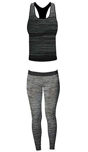 Islander Fashions Womens Gym Wear Ch�ndal Ladies Racer Volver Chaleco y Leggings Conjunto Deportivo Conjunto Negro/Gris Mediano/Grande