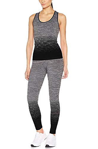 Islander Fashions Womens Gym Wear Ch�ndal Ladies Racer Volver Chaleco y Leggings Conjunto Deportivo Conjunto Negro/Gris Mediano/Grande