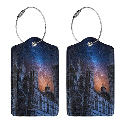 Italia Siena Catedral Noche Cielo Estrellas Personalizadas Cuero De Lujo Maleta Etiqueta Set Accesorios De Viaje Etiquetas De Equipaje