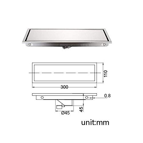 IUYJVR Desagüe de Suelo con Tapa extraíble Desagüe de Ducha Rectangular de Acero Inoxidable 304 Cepillado Sistemas de Drenaje multipropósito antiolor, Desagüe de Suelo de Ducha con colador de Pelo