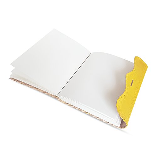 Jaald 25 cm Libreta Notas Cuaderno Hojas Diario Album Hecho a Mano con Cubierta de Cuero y Cerradura Llave Candado - Amarillo