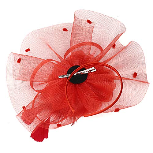 JaosWish Tocado para mujer, diadema, boda, cóctel, flor, plumas, clip de pelo para fiesta de té Rojo rosso Talla única