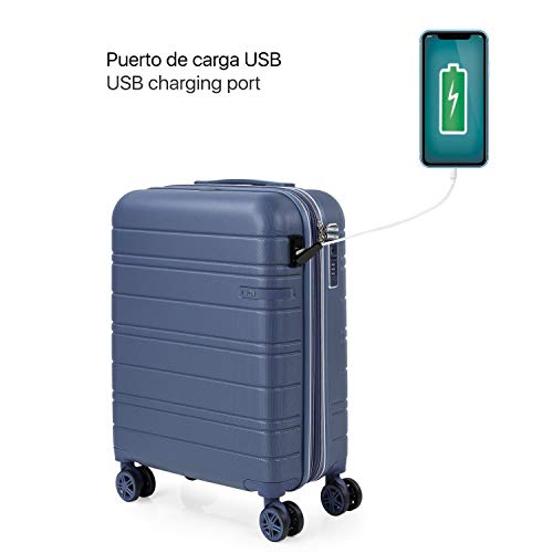 JASLEN - Maleta Pequeña con Ruedas Rígida Extensible. Conexión USB 4 Ruedas Trolley. ABS Liso. Equipaje de Mano. Dura Cómoda y Ligera. TSA. Calidad Fin de Semana Estudiante 171250, Color Azul