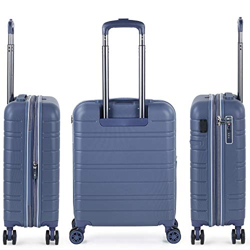 JASLEN - Maleta Pequeña con Ruedas Rígida Extensible. Conexión USB 4 Ruedas Trolley. ABS Liso. Equipaje de Mano. Dura Cómoda y Ligera. TSA. Calidad Fin de Semana Estudiante 171250, Color Azul