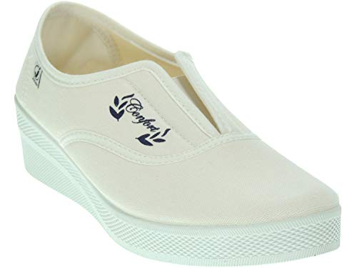 JAVER 1111 Zapatilla Deportiva Aerobic Lona Mujer Cuña 4Cm Ajuste Elástico Empeine Piso Goma Antidelizante Blanco Talla 37