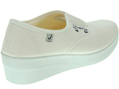 JAVER 1111 Zapatilla Deportiva Aerobic Lona Mujer Cuña 4Cm Ajuste Elástico Empeine Piso Goma Antidelizante Blanco Talla 37