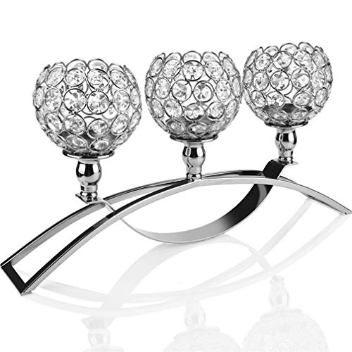 Jbsceen Candelabro Cristalino de 3 Brazos Tenedor de Vela de Votivo de Luz de Té Decoración de Casa, Oro/Plata (Plata)