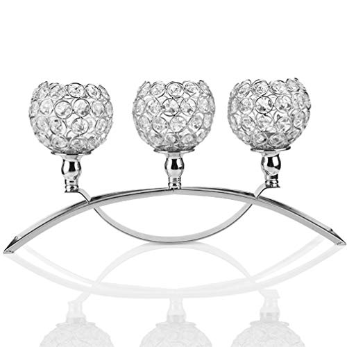 Jbsceen Candelabro Cristalino de 3 Brazos Tenedor de Vela de Votivo de Luz de Té Decoración de Casa, Oro/Plata (Plata)