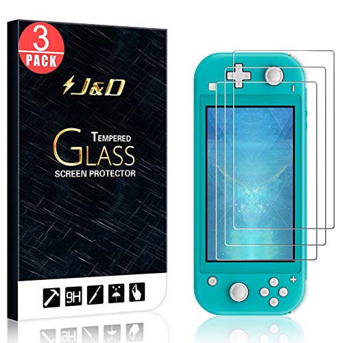 J&D Compatible para Nintendo Switch Lite Protector de Pantalla, 3 Paquetes [Vidrio Templado] [Cobertura Completa] Cristal Templado Protector de Pantalla para Nintendo Switch Lite