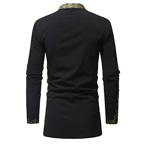 JiaMeng Blusa Blusa Blusa Top de Manga Larga con Estampado Africano Camisetas Hombre Manga Larga