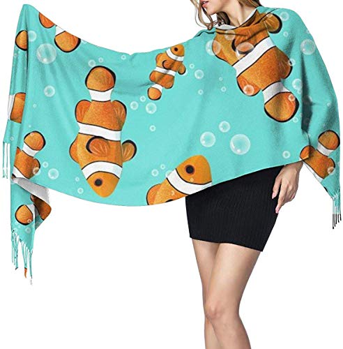 JJsister Bufandas de Mujer,Bufanda Chales para Mujer, Scarf Tropical Clownfish Bubbles Pattern Cozy Soft Fashion Winter Warm Large Scarf Long Shawl