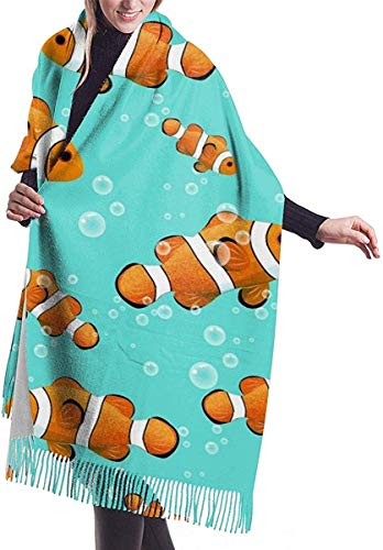 JJsister Bufandas de Mujer,Bufanda Chales para Mujer, Scarf Tropical Clownfish Bubbles Pattern Cozy Soft Fashion Winter Warm Large Scarf Long Shawl