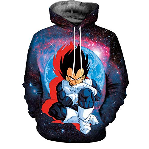 JJZZ Sudadera 3D Dragon Ball Vegeta 3D imprimió la Sudadera con Capucha suéter de la para Suéter Unisex de la Camiseta de Las señoras con el Bolsillo Grande