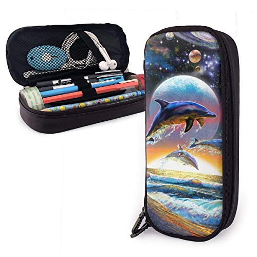 JKKSA High Capacity Pens Pencil Case Storage Pouch Zipper Makeup Bag Office Supplies for Drawing Painting Student Painter, Washable/Multi-Purpose, Dolphin Mural Fantastic Universal Dolphins