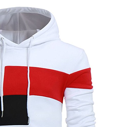 JOLIME Moda Sudadera con Capucha Asimétrico Rayas Hoodie Casual Deporte Outwear para Hombre Blanco M