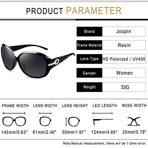 Joopin Gafas de Sol Mujer Moda Polarizadas Protección UV400 de Gran Tamaño Gafas de Sol Señoras (Negro)