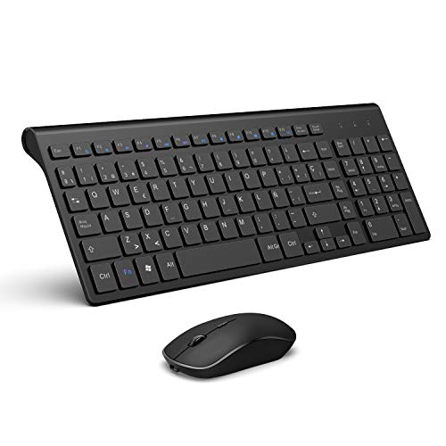 JOYACCESS Teclado y Ratón Inalámbrico Recargable, Teclado Inalámbrico, Portátil Compacto Teclado y Raton, Ergonómico Ratón Inalámbrico de 2400 dpi Pare PC/Laptop/Windows (Español QWERTY)-Negro